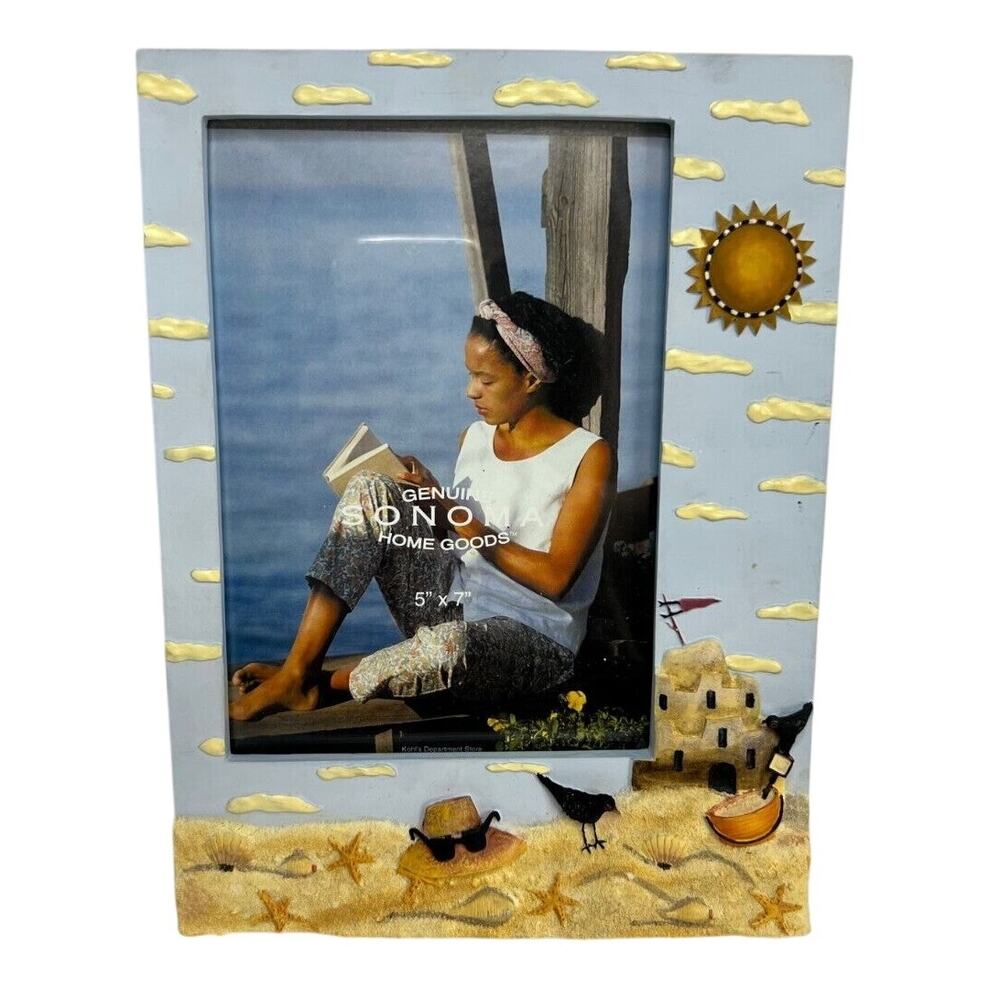 Sonoma 5x7 Picture Frame Beach Scene Sand Castles, New!